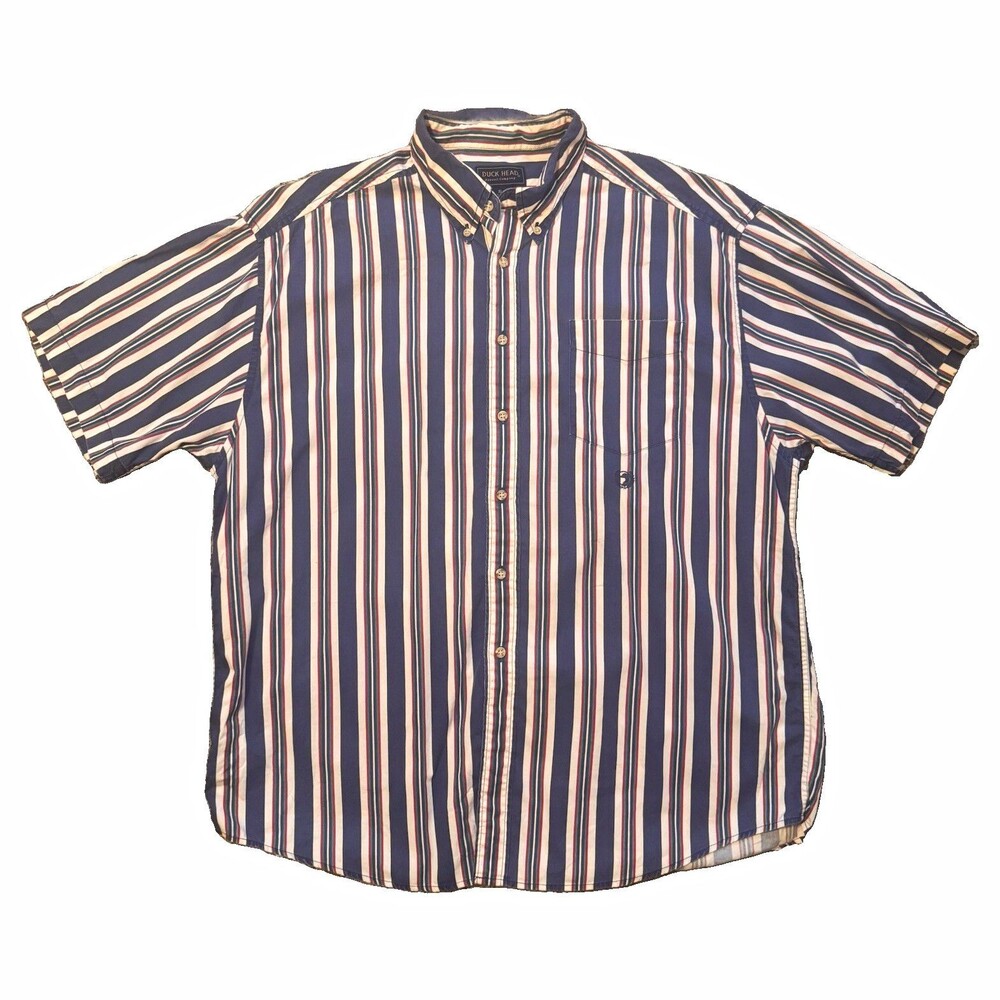 Vintage Duck Head Shirt Mens XL Striped Short Sleeve Cotton Woven Button-Down